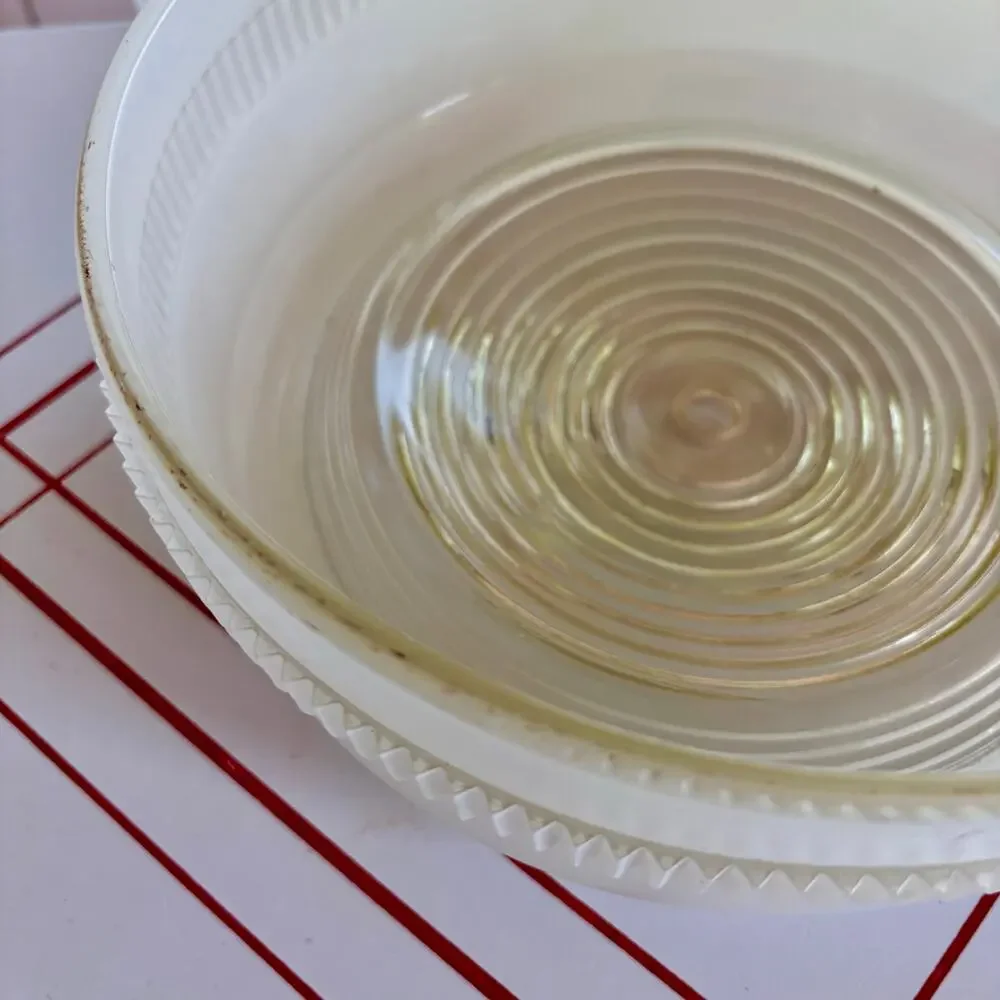 Vintage MCM Milk Glass Ceiling Light Shade Ribbed Clear Center